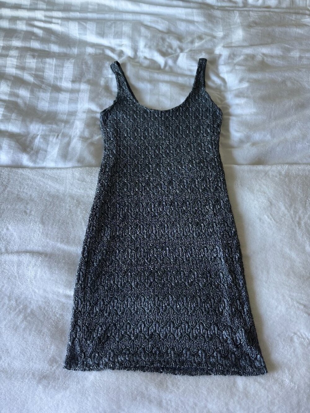 Aqua Brand - Grey & Silver Metalic Lace Sleeveless Dress - Size XS